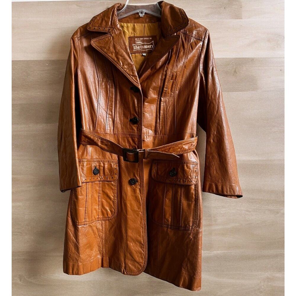 Vtg Montgomery Ward The Tannery Leather Jacket Womens M Mens 16 Camel Tan 1960s